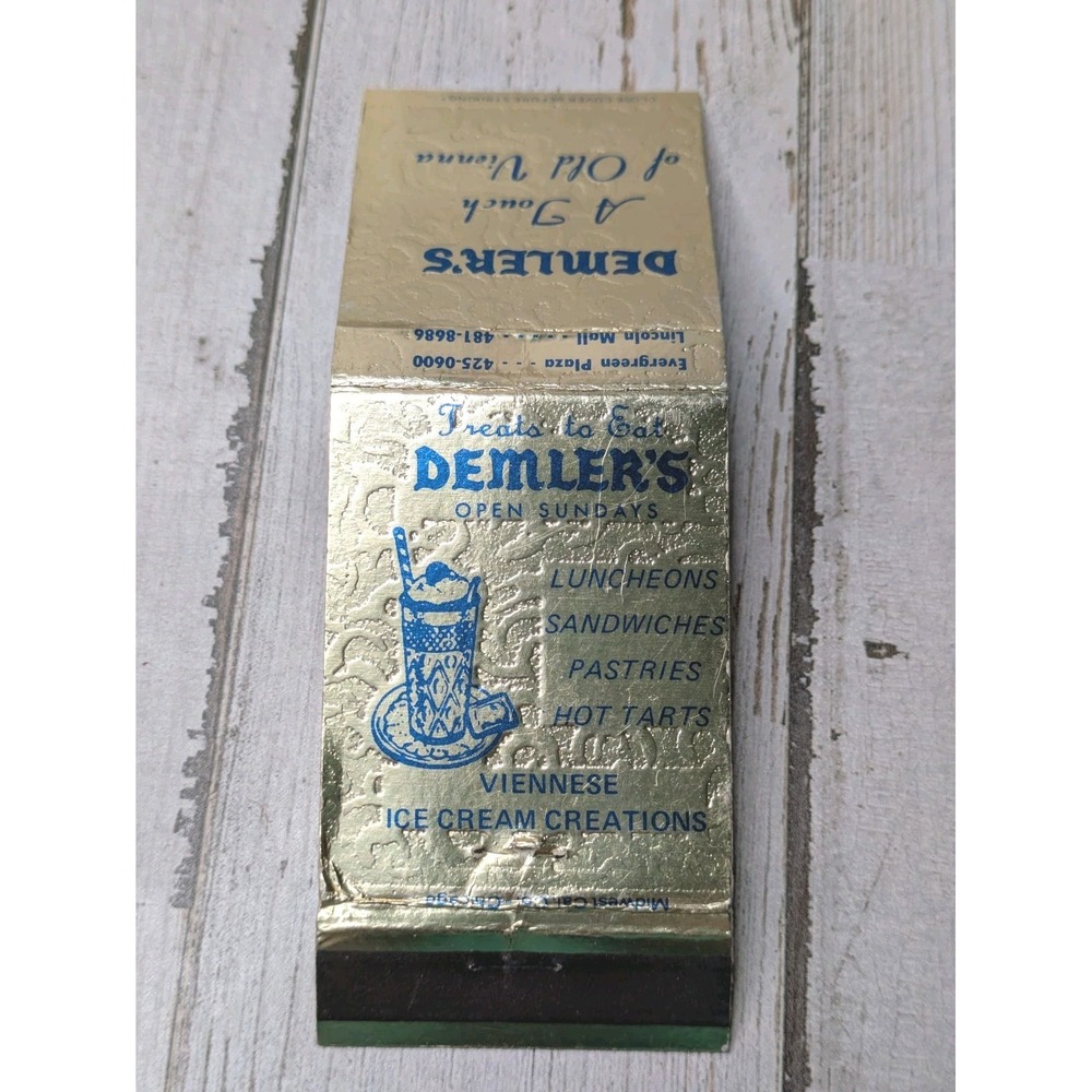 Vintage Matchbook Cover Demler's Viennese Ice Cream Creations‎ Chicago